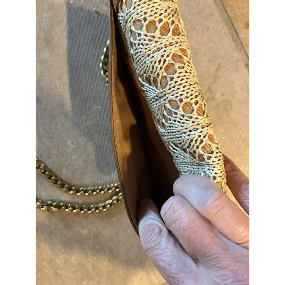 Fossil Ainsley Wallet Crossbody Chain Strap Bag Caramel cream‎ crochet design